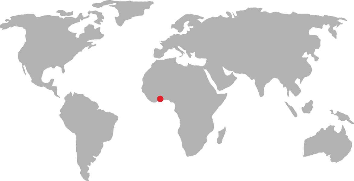 World map with red dot on Ghana