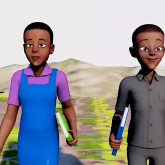 Screenshot from meta-beliefs video of two children walking but not interacting