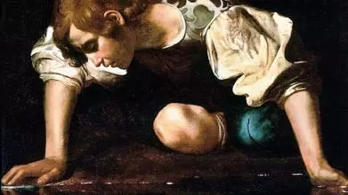 Painting of main crouched on floor