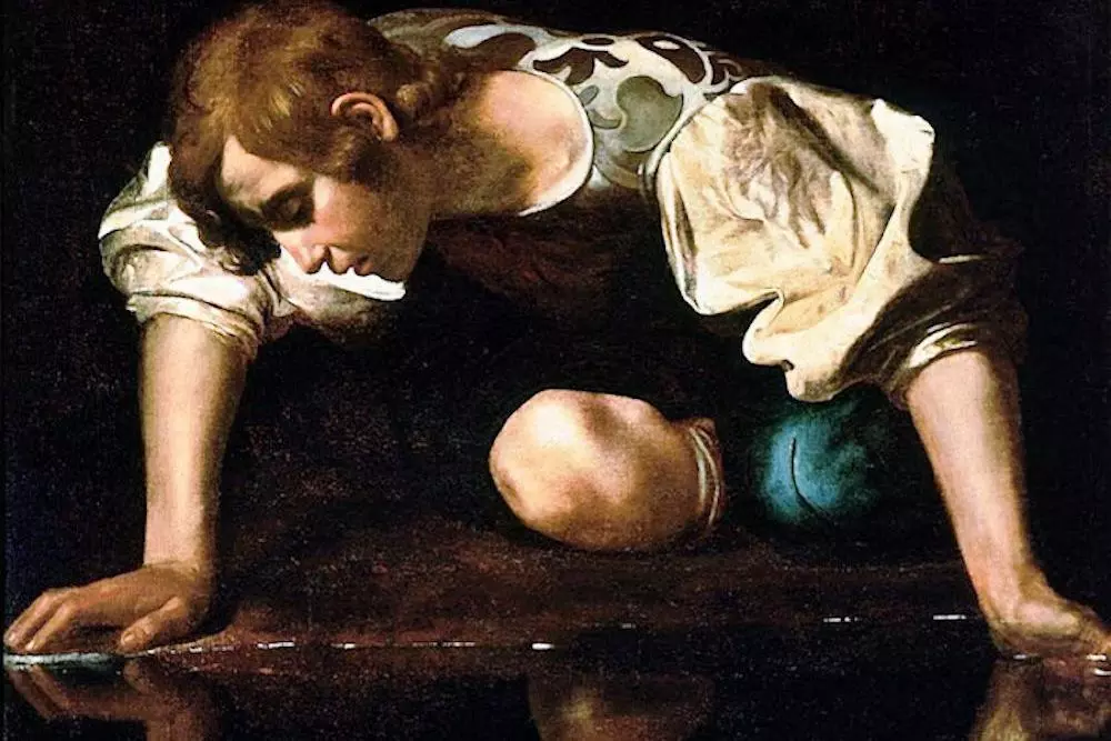 Painting of main crouched on floor